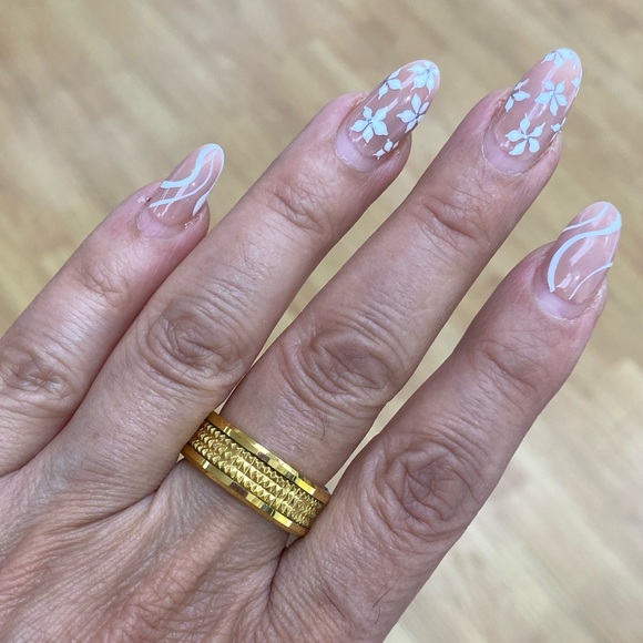 8mm Men Women Tungsten Ring Yellow Gold plated Jagged center - Picture 2 of 7